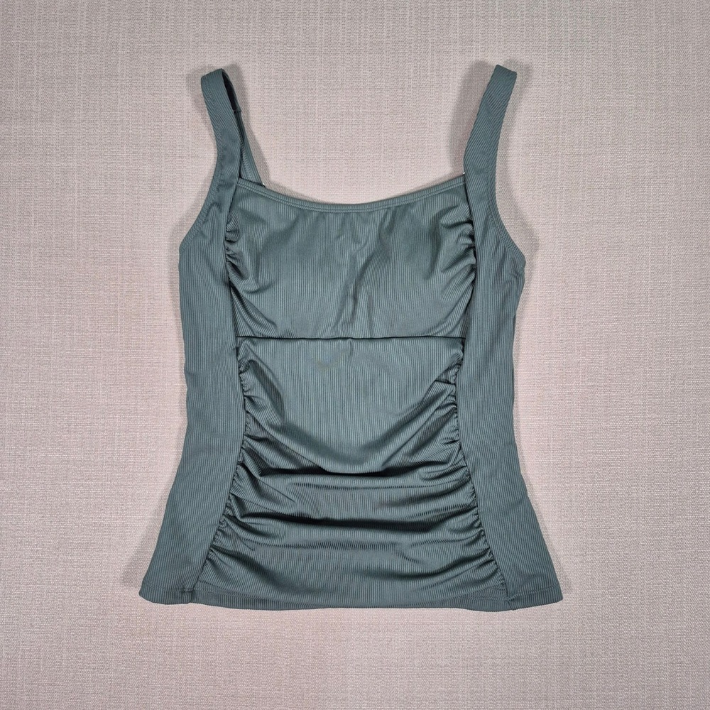 Cupshe‎ Womens Ribbed Ruched Square Neck Tankini Top Green New L